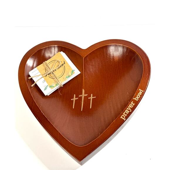 Wood Heart Shaped Prayer Bowl w/Prayer Cards - Picture 3 of 4